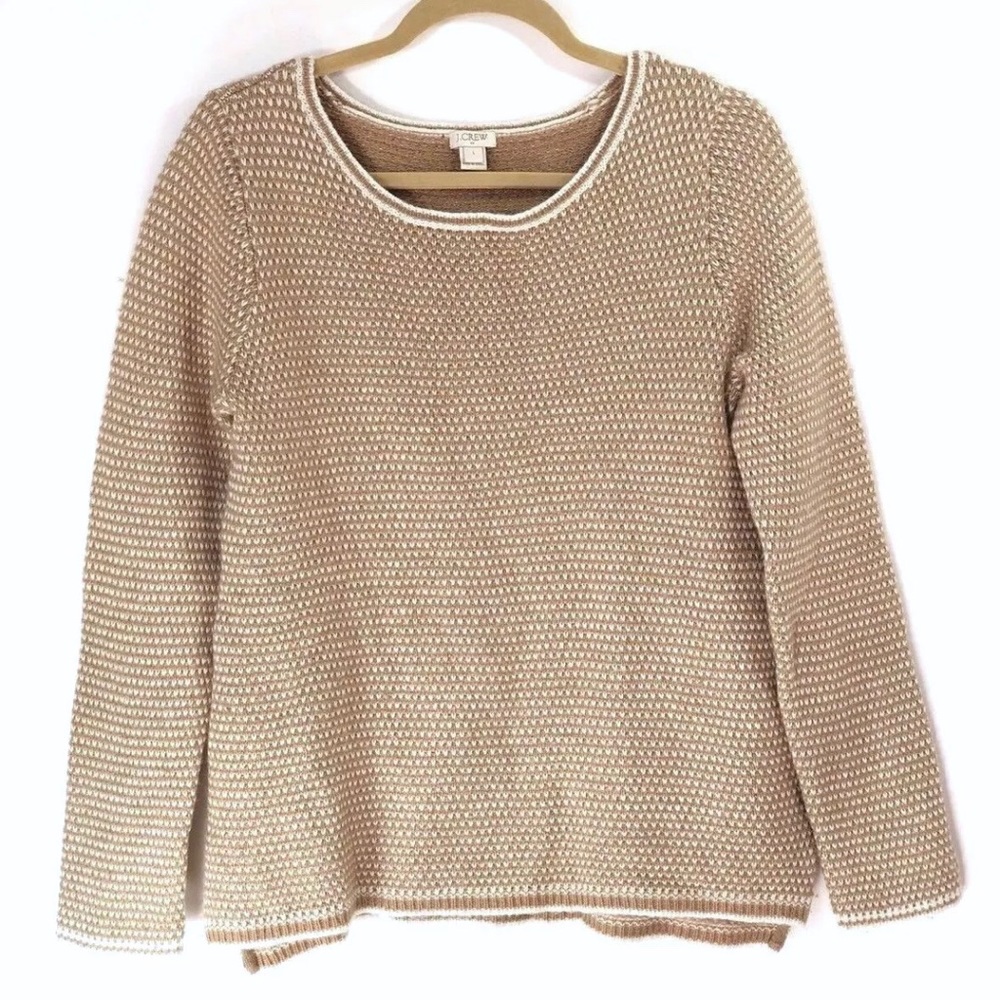 J.Crew Sweater Stitch Boat Neck Beige Merino Wool